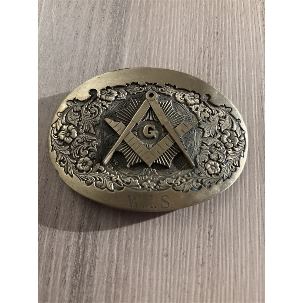 Freemason Solid Brass‎ Belt Buckle w/ Engraving First Edition Made In USA Award
